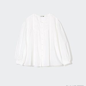 Uniqlo White Cotton Sheer Blouse | 3/4 Sleeve